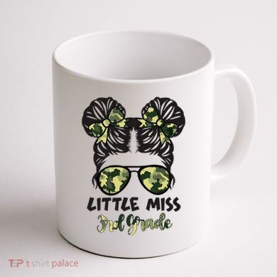 Camo Little Miss 3rd Third Grade Messy Bun Hair Tie Bow Coffee Mug back
