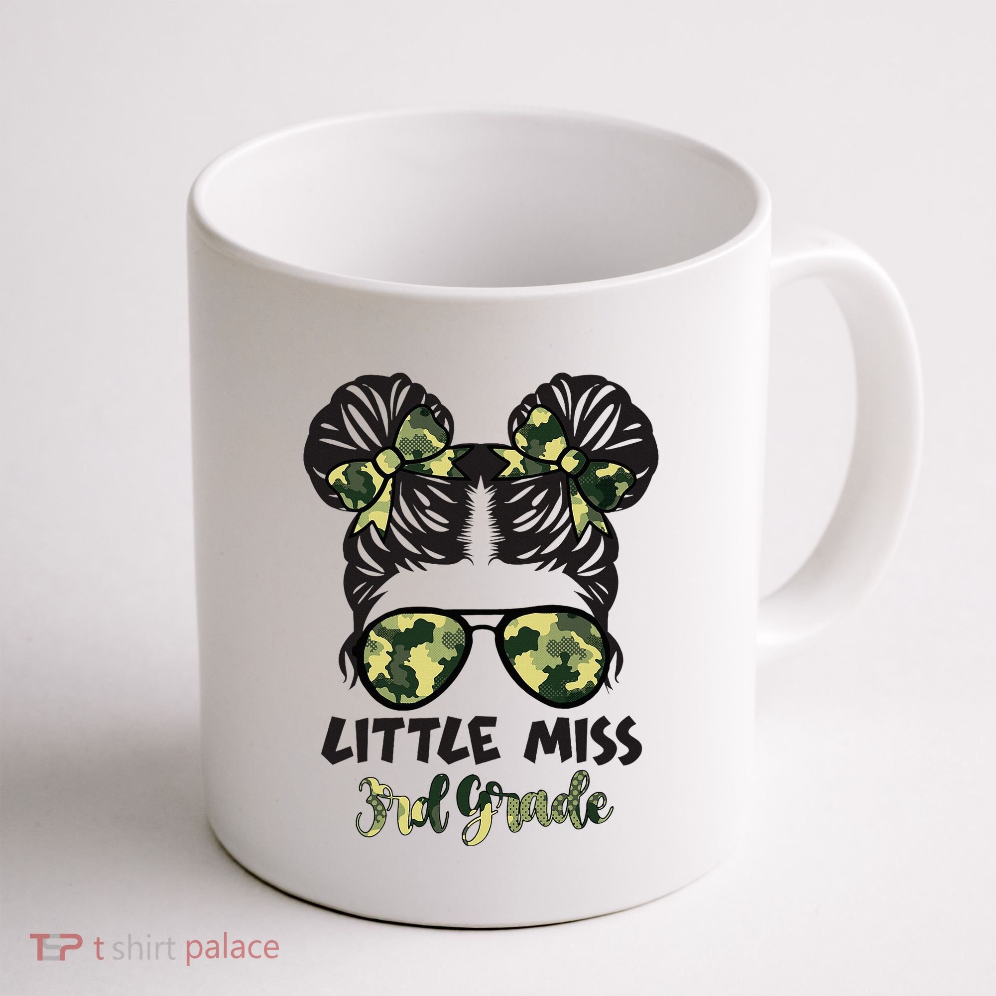 Camo Little Miss 3rd Third Grade Messy Bun Hair Tie Bow Coffee Mug