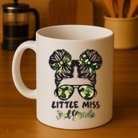 Camo Little Miss 3rd Third Grade Messy Bun Hair Tie Bow Coffee Mug thumb 4