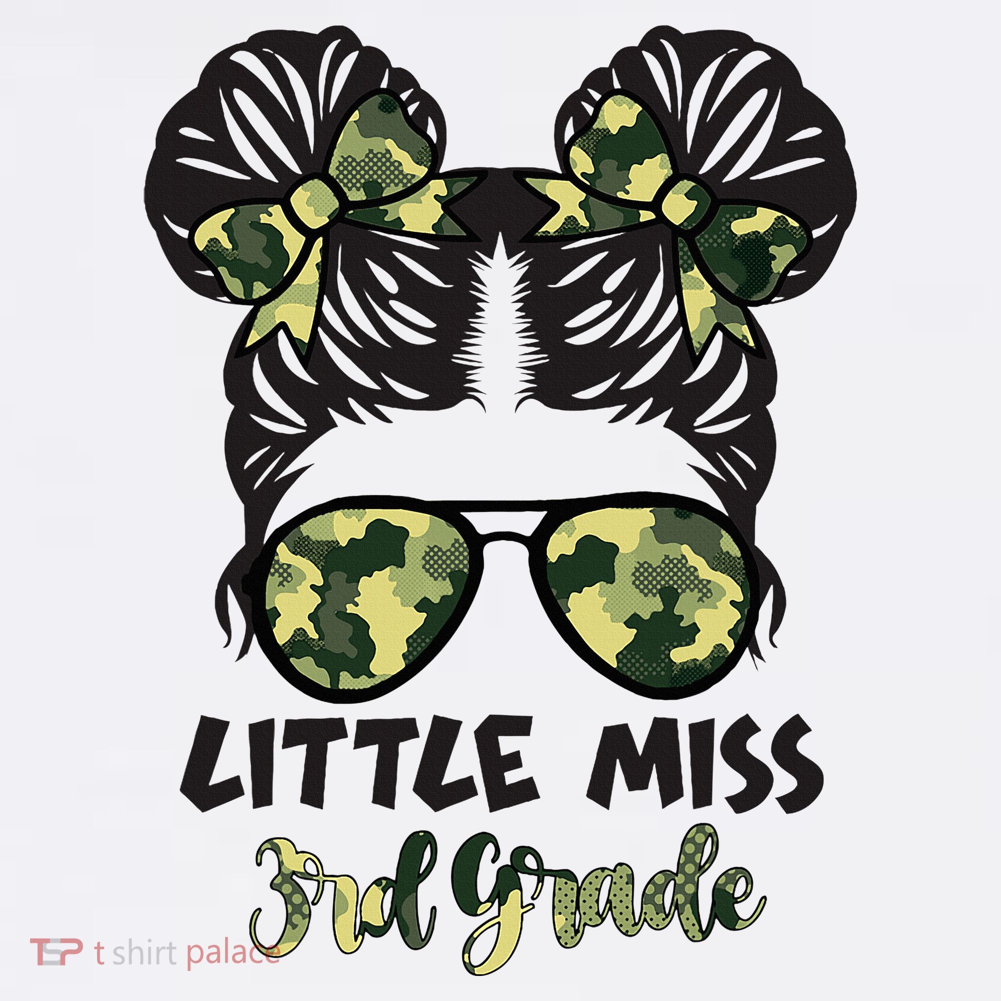 Camo Little Miss 3rd Third Grade Messy Bun Hair Tie Bow Coffee Mug