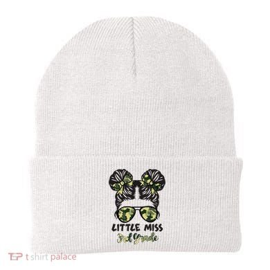 Camo Little Miss 3rd Third Grade Messy Bun Hair Tie Bow Beanie