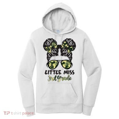 Camo Little Miss 3rd Third Grade Messy Bun Hair Tie Bow Women's Hoodie