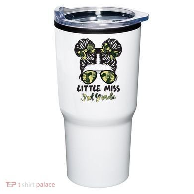 Camo Little Miss 3rd Third Grade Messy Bun Hair Tie Bow Tumbler