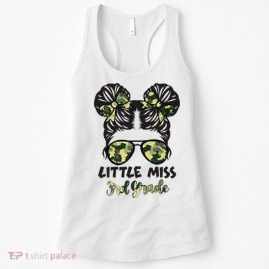 Camo Little Miss 3rd Third Grade Messy Bun Hair Tie Bow Women's Tank Top
