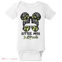 Camo Little Miss 3rd Third Grade Messy Bun Hair Tie Bow Baby Bodysuit thumb 0
