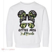 Camo Little Miss 3rd Third Grade Messy Bun Hair Tie Bow Toddler Sweatshirt thumb 0