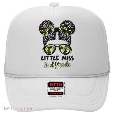Camo Little Miss 3rd Third Grade Messy Bun Hair Tie Bow Hat