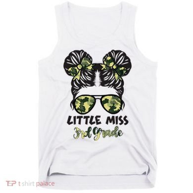 Camo Little Miss 3rd Third Grade Messy Bun Hair Tie Bow Tank Top