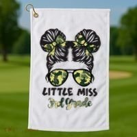 Camo Little Miss 3rd Third Grade Messy Bun Hair Tie Bow Golf Towel thumb 1