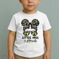 Camo Little Miss 3rd Third Grade Messy Bun Hair Tie Bow Toddler T-Shirt thumb 2