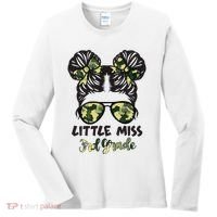 Camo Little Miss 3rd Third Grade Messy Bun Hair Tie Bow Women's Long Sleeve Shirt thumb 0