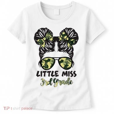 Camo Little Miss 3rd Third Grade Messy Bun Hair Tie Bow Women's T-Shirt