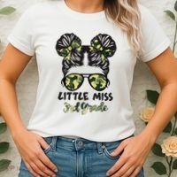 Camo Little Miss 3rd Third Grade Messy Bun Hair Tie Bow Women's T-Shirt thumb 2