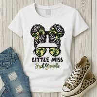 Camo Little Miss 3rd Third Grade Messy Bun Hair Tie Bow Women's T-Shirt thumb 3
