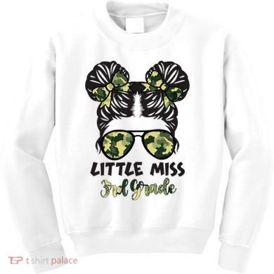 Camo Little Miss 3rd Third Grade Messy Bun Hair Tie Bow Kids Sweatshirt