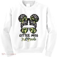 Camo Little Miss 3rd Third Grade Messy Bun Hair Tie Bow Kids Sweatshirt thumb 0
