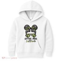 Camo Little Miss 3rd Third Grade Messy Bun Hair Tie Bow Kids Hoodie thumb 0