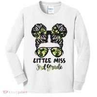 Camo Little Miss 3rd Third Grade Messy Bun Hair Tie Bow Kids Long Sleeve Shirt thumb 0