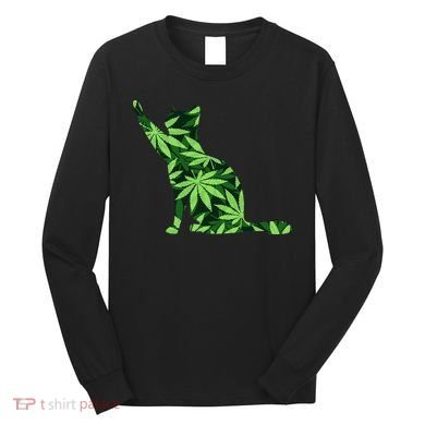 Cat Lover Marijuana Weed Smoker Funny Leaf Cannabis Long Sleeve Shirt