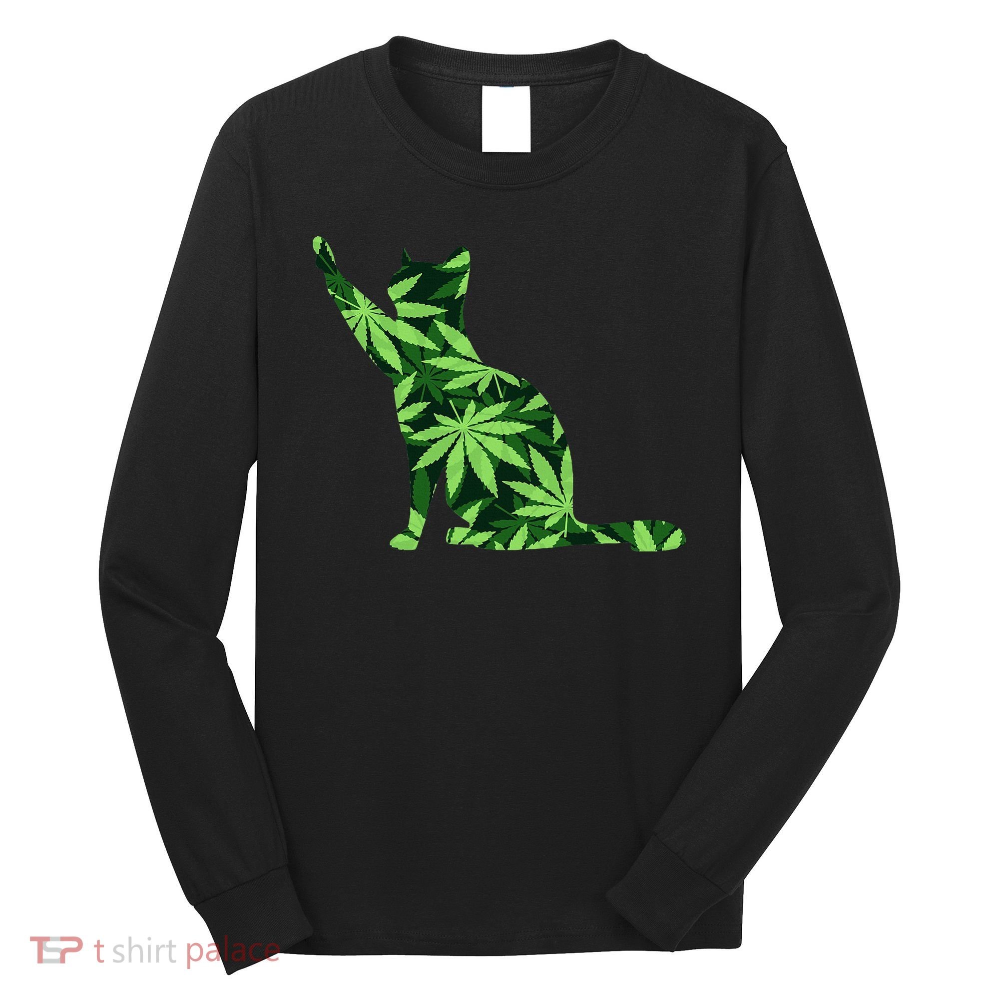 Cat Lover Marijuana Weed Smoker Funny Leaf Cannabis Long Sleeve Shirt