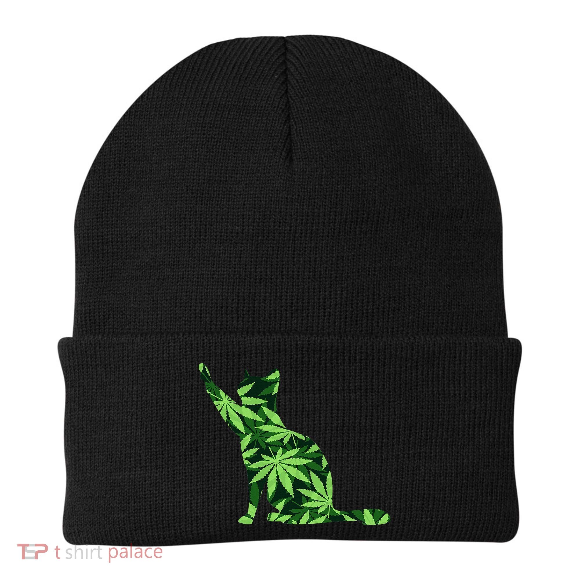 Cat Lover Marijuana Weed Smoker Funny Leaf Cannabis Beanie