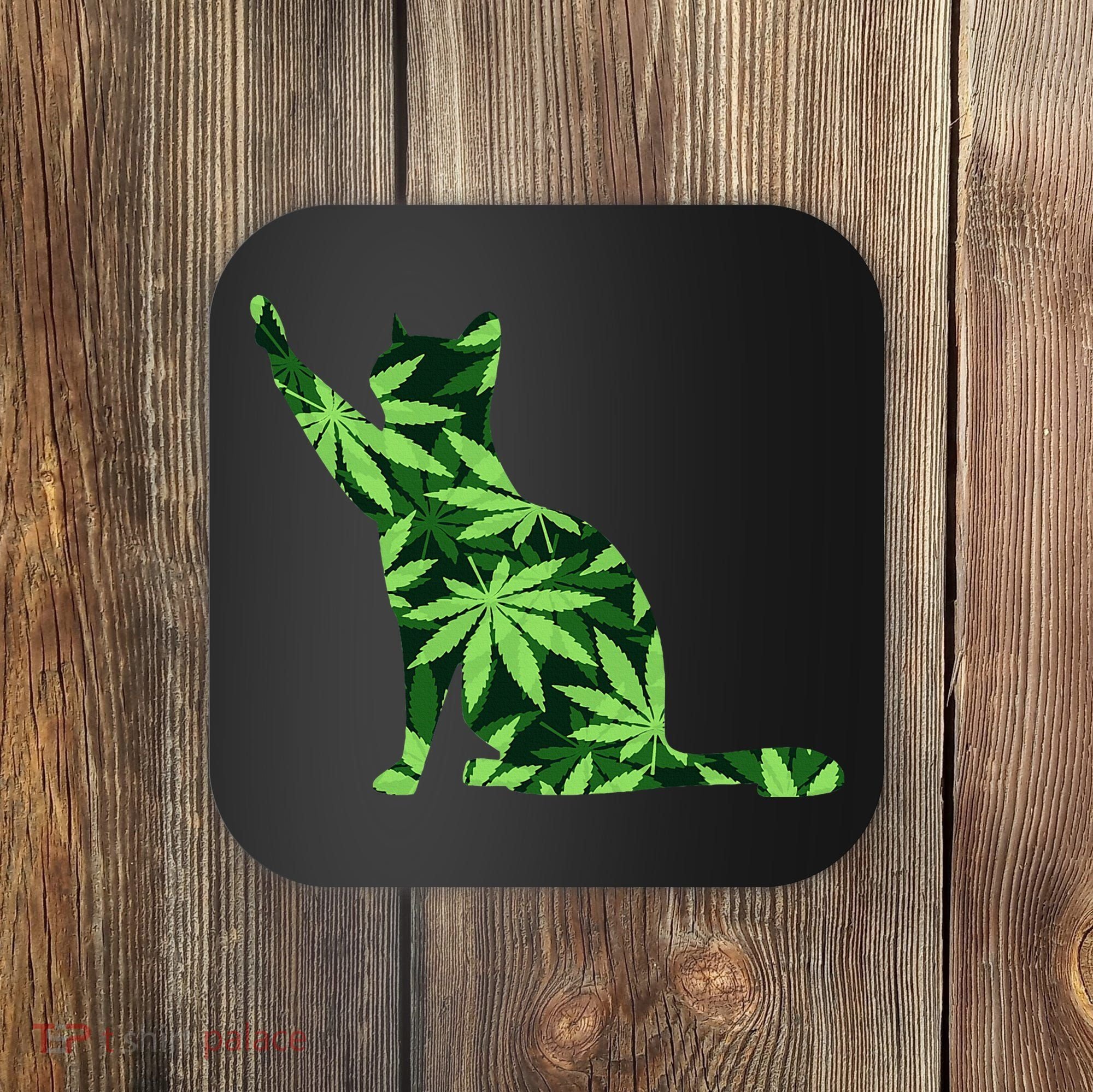 Cat Lover Marijuana Weed Smoker Funny Leaf Cannabis Coaster