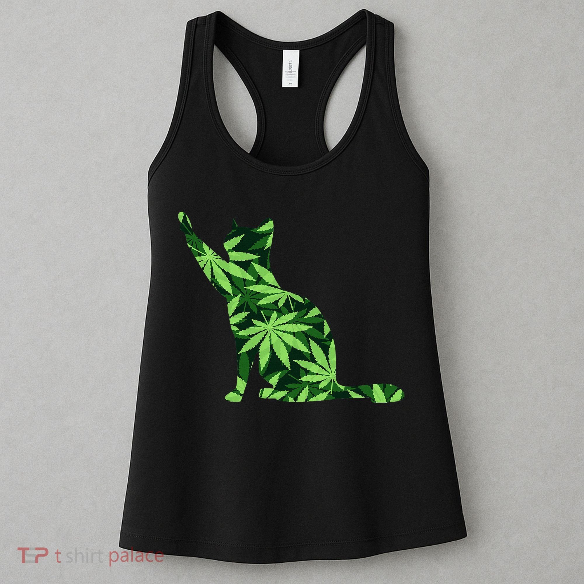 Cat Lover Marijuana Weed Smoker Funny Leaf Cannabis Women's Tank Top
