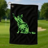 Cat Lover Marijuana Weed Smoker Funny Leaf Cannabis Golf Towel thumb 1