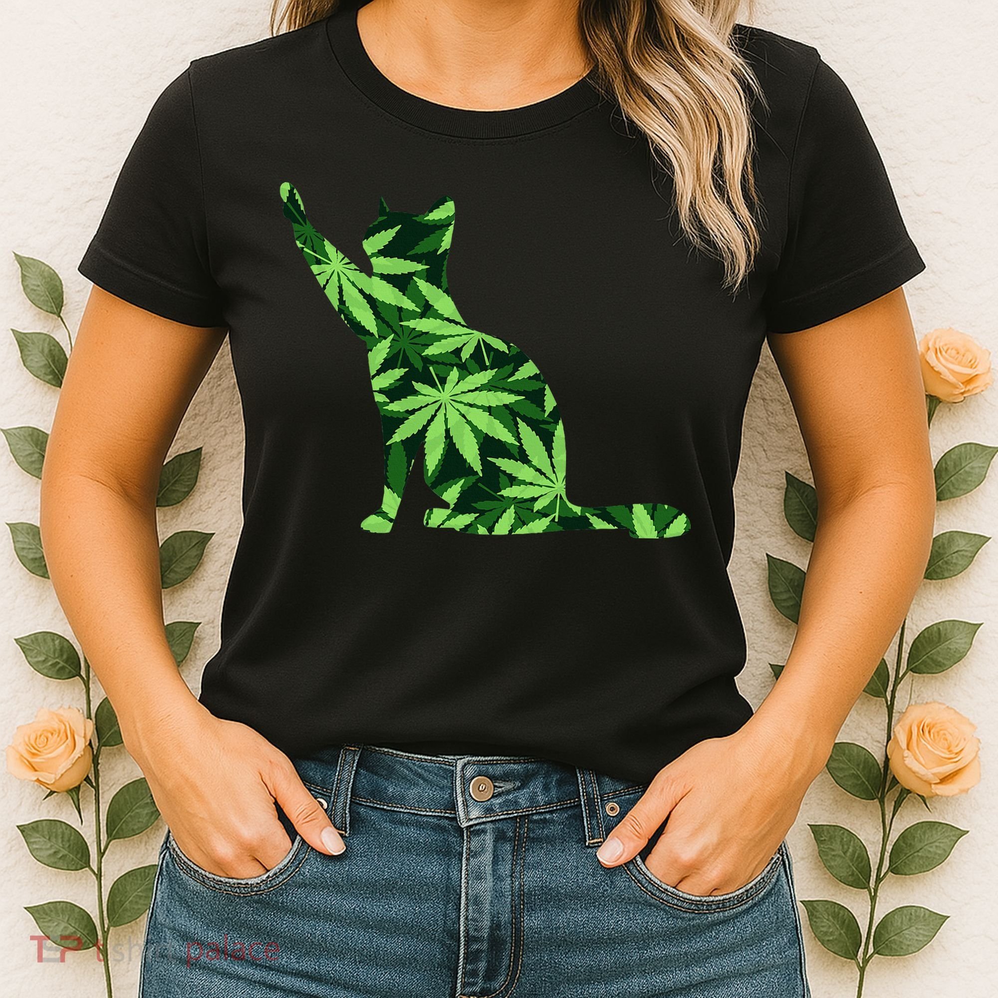 Cat Lover Marijuana Weed Smoker Funny Leaf Cannabis Women's T-Shirt