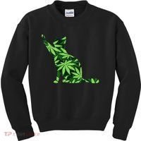 Cat Lover Marijuana Weed Smoker Funny Leaf Cannabis Kids Sweatshirt thumb 0