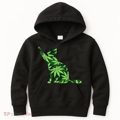 Cat Lover Marijuana Weed Smoker Funny Leaf Cannabis Kids Hoodie