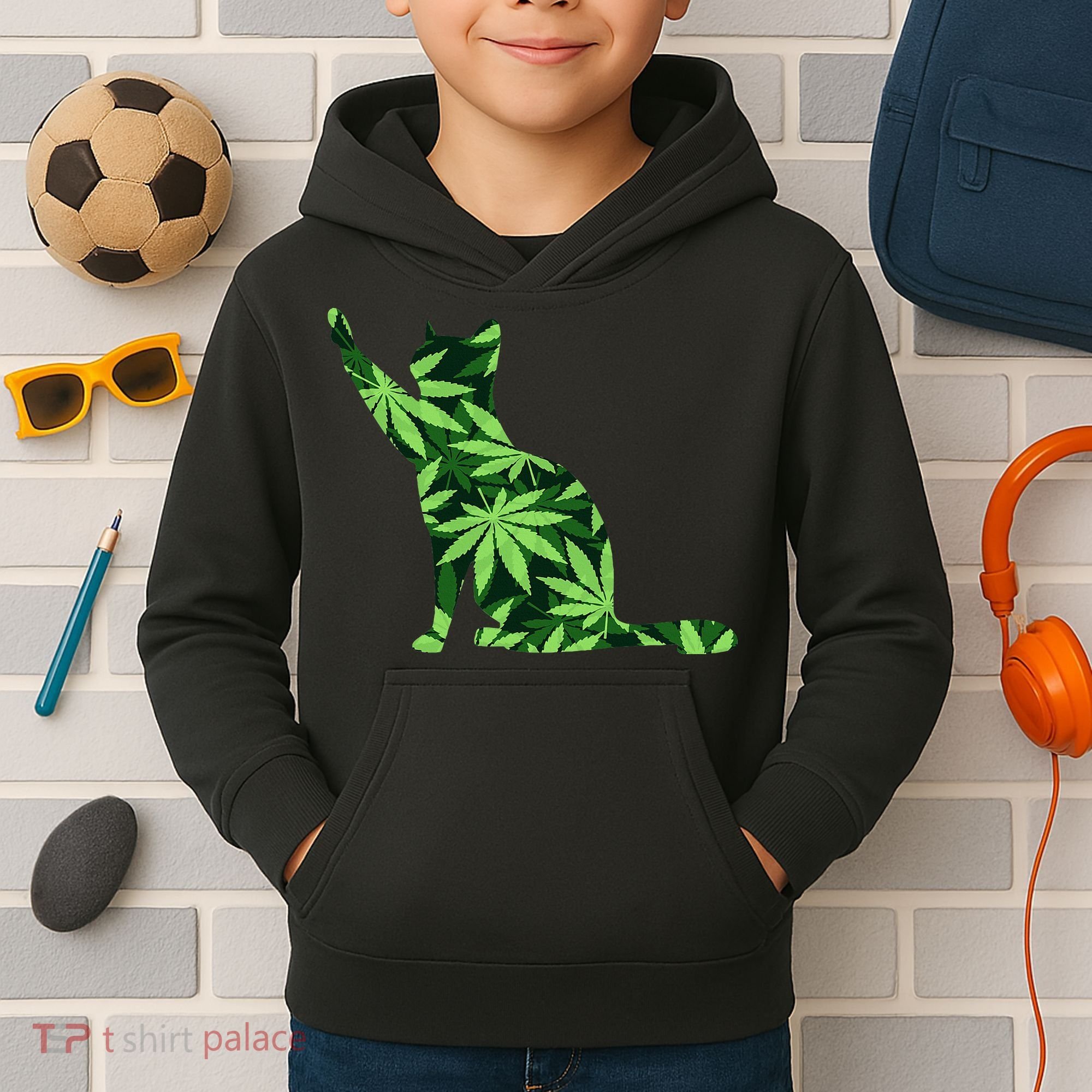 Cat Lover Marijuana Weed Smoker Funny Leaf Cannabis Kids Hoodie