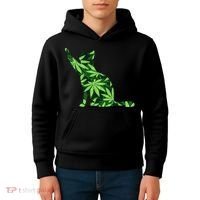 Cat Lover Marijuana Weed Smoker Funny Leaf Cannabis Kids Hoodie thumb 4