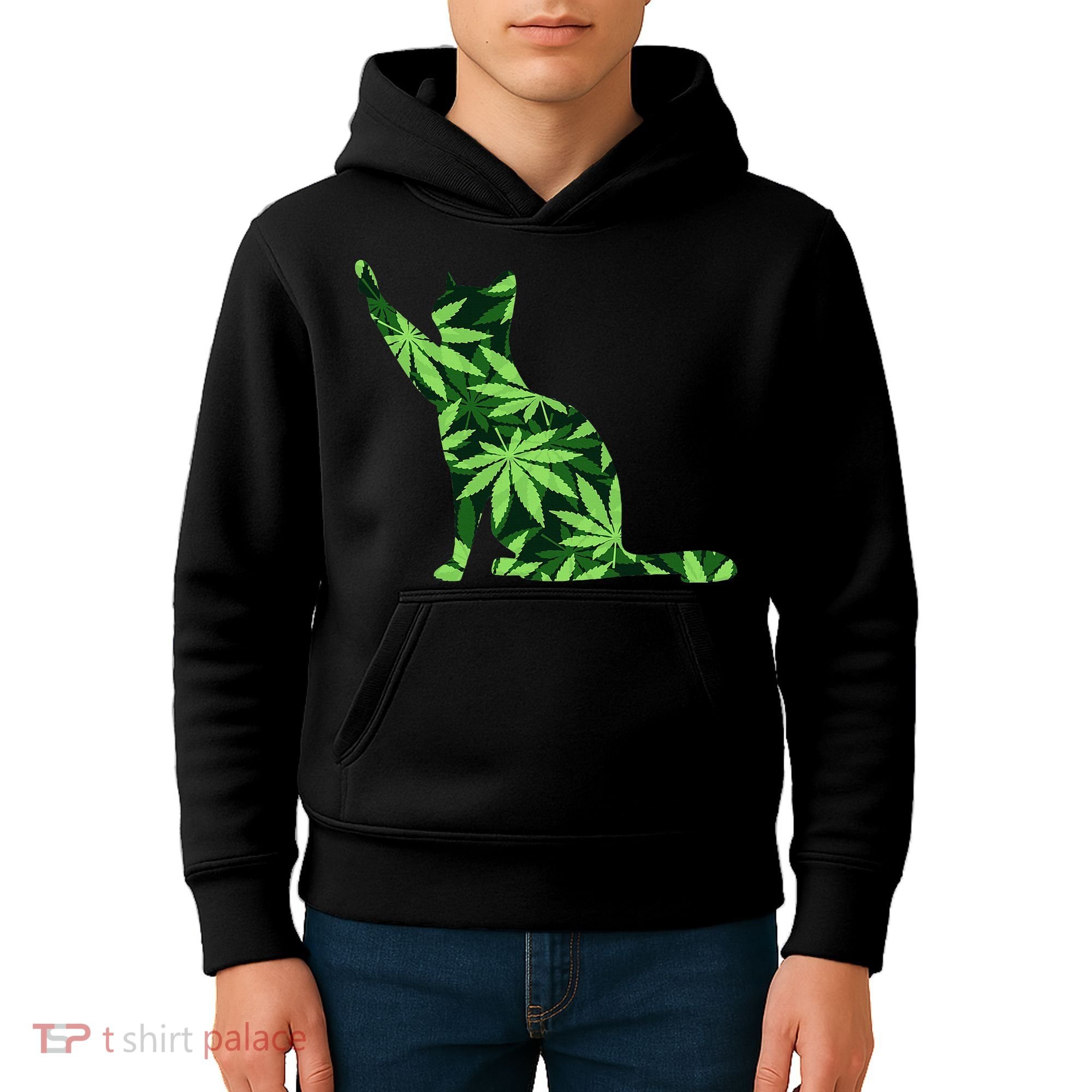 Cat Lover Marijuana Weed Smoker Funny Leaf Cannabis Kids Hoodie