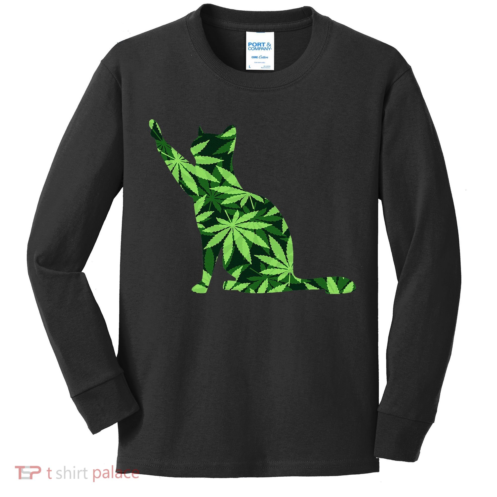 Cat Lover Marijuana Weed Smoker Funny Leaf Cannabis Kids Long Sleeve Shirt
