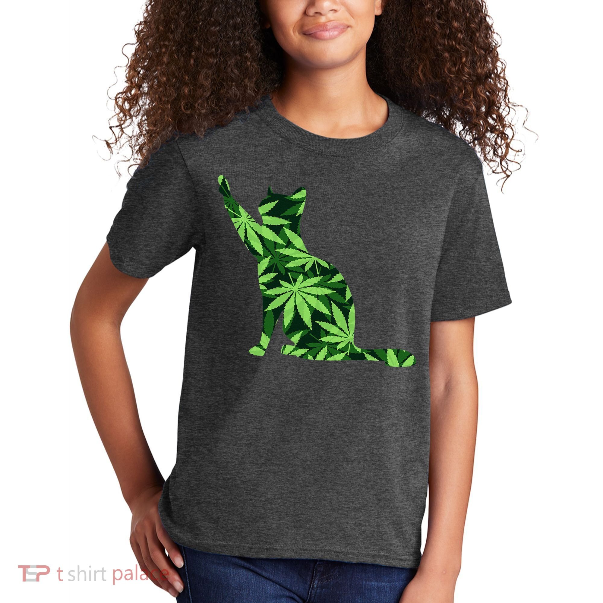 Cat Lover Marijuana Weed Smoker Funny Leaf Cannabis Kids T-Shirt