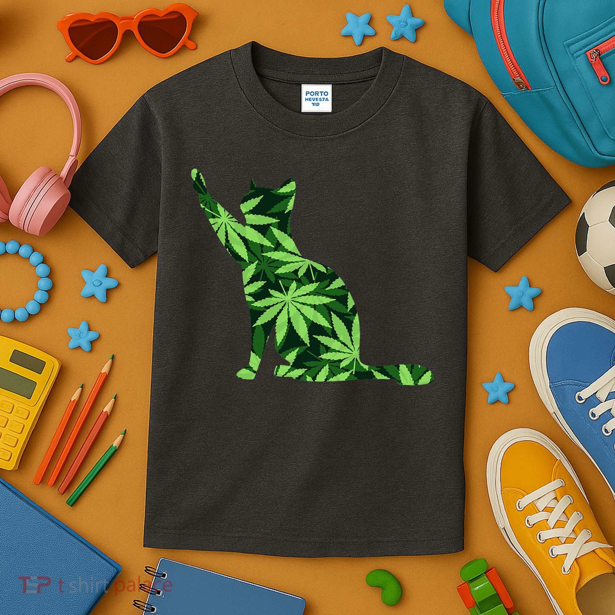 Cat Lover Marijuana Weed Smoker Funny Leaf Cannabis Kids T-Shirt