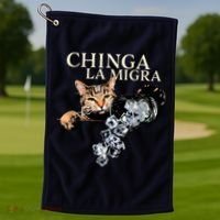 Chinga La Migra Cat Anti ICE Golf Towel thumb 1