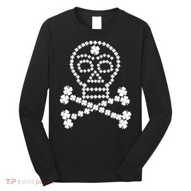 Clover Skull Crossbones St. Patricks Day Long Sleeve Shirt