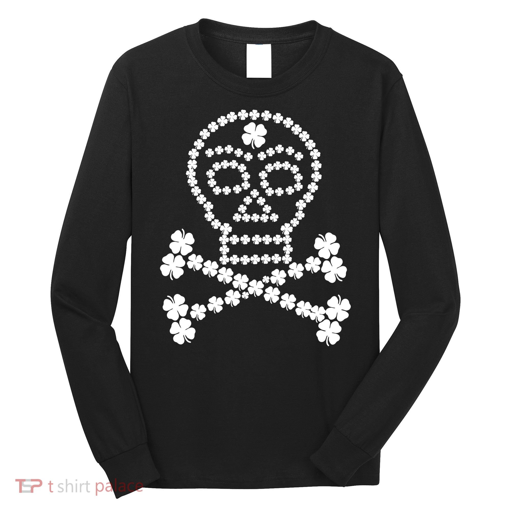 Clover Skull Crossbones St. Patricks Day Long Sleeve Shirt