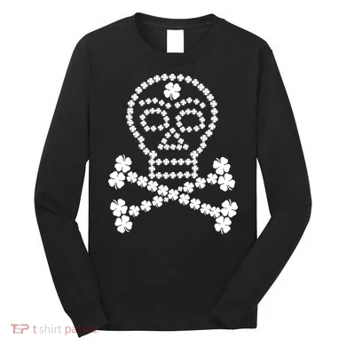Clover Skull Crossbones St. Patricks Day Long Sleeve Shirt
