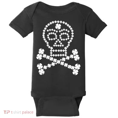 Clover Skull Crossbones St. Patricks Day Baby Bodysuit