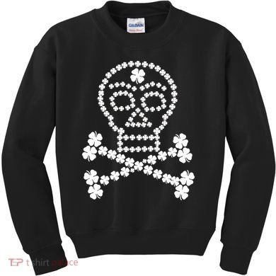Clover Skull Crossbones St. Patricks Day Kids Sweatshirt