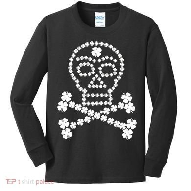 Clover Skull Crossbones St. Patricks Day Kids Long Sleeve Shirt