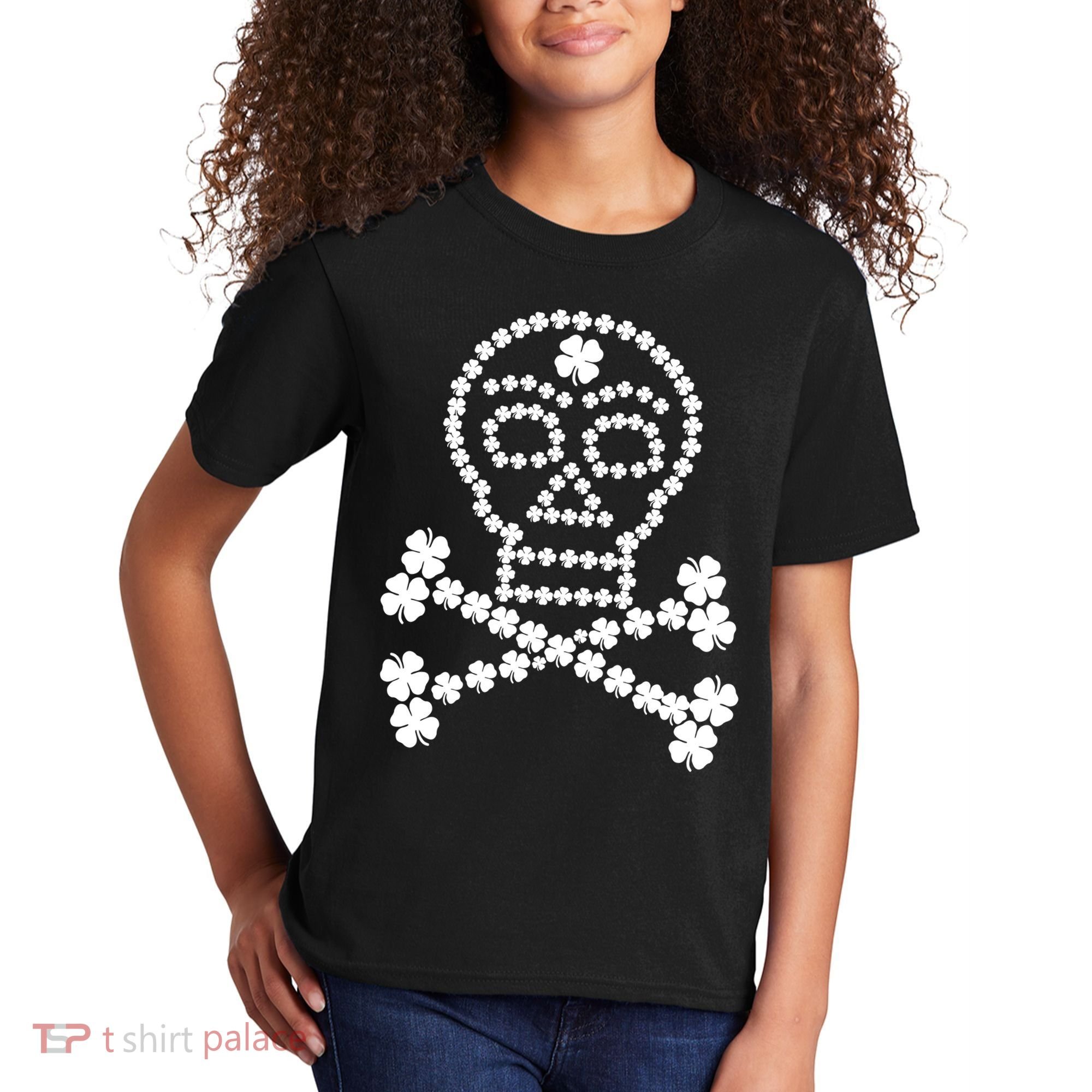 Clover Skull Crossbones St. Patricks Day Kids T-Shirt