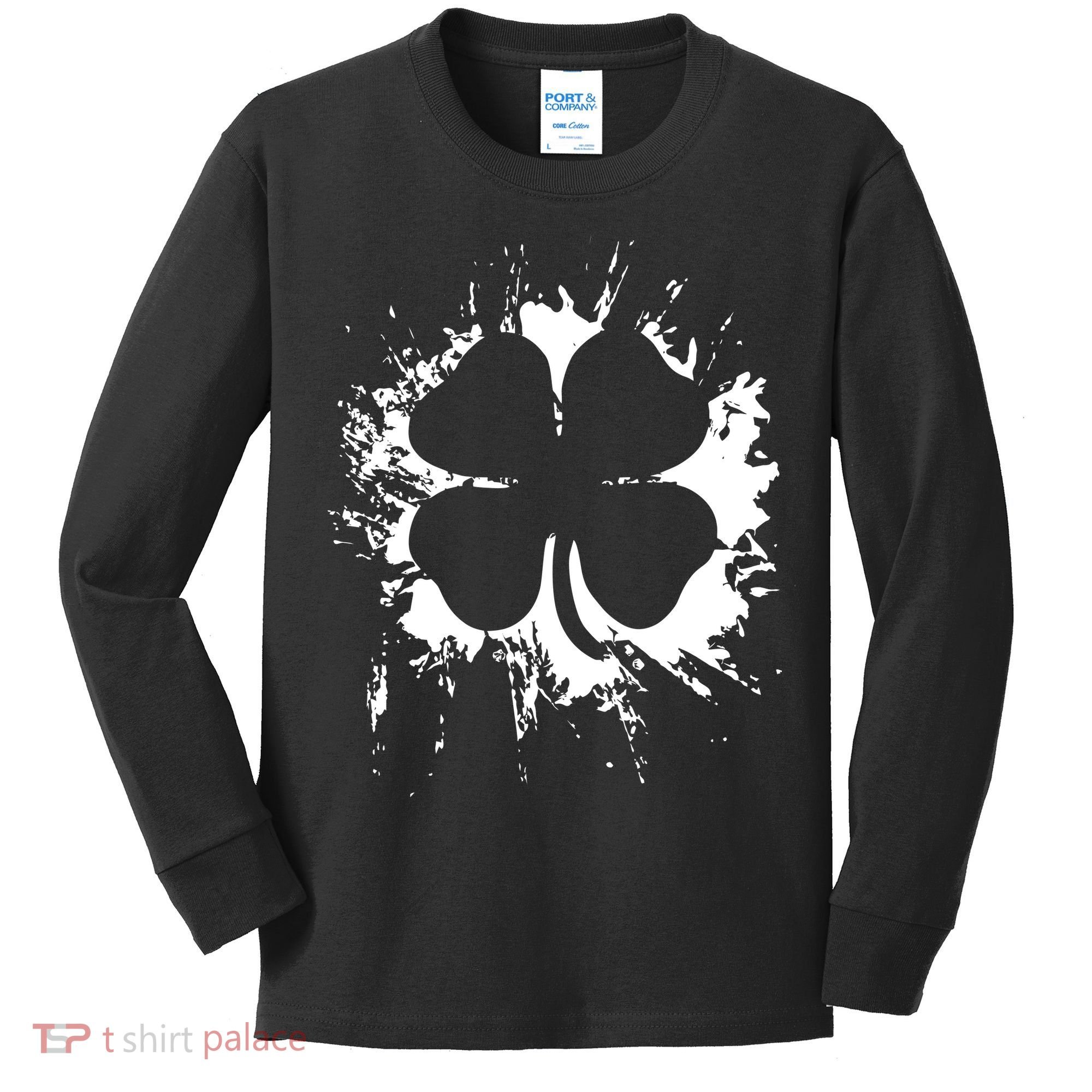 Cloverleaf Trace Splatter St. Patrick's Day Kids Long Sleeve Shirt