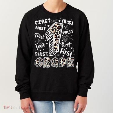 Cute Leopard Print First Grade Typography Word Art Women's Sweatshirt