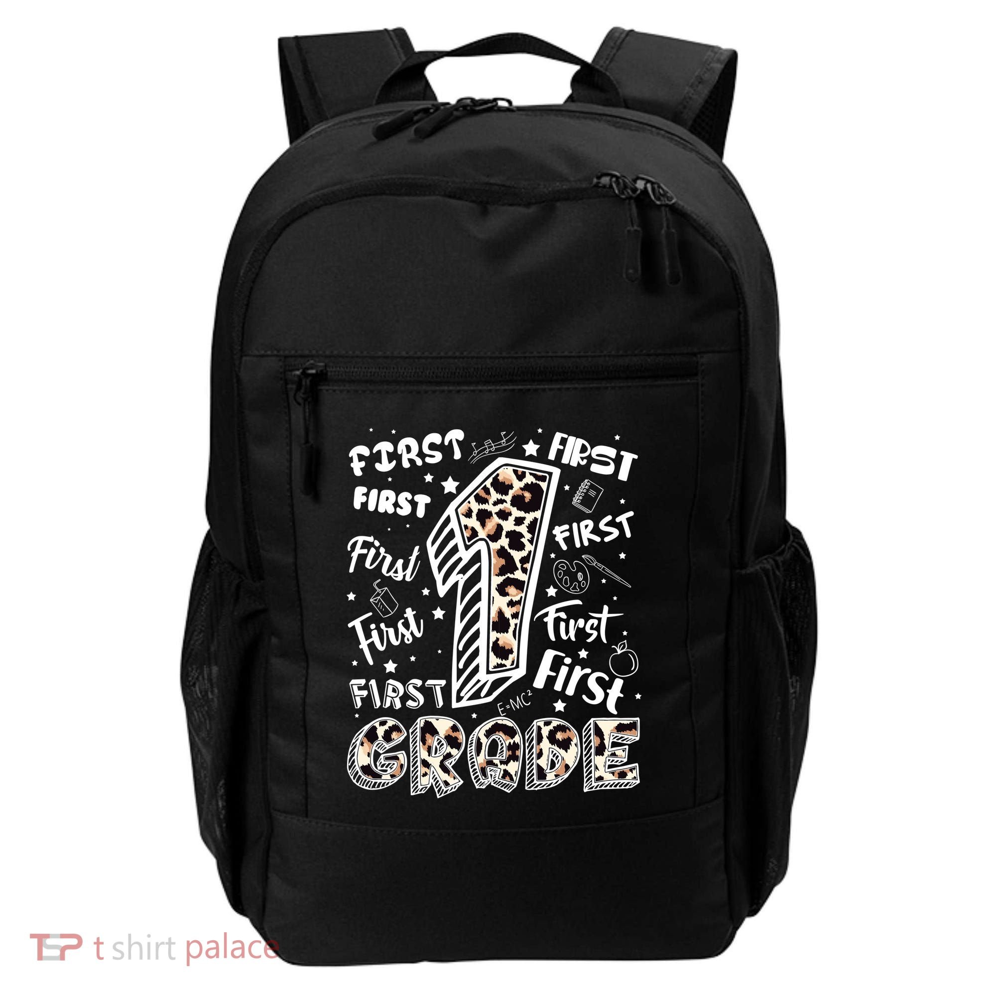 Cute Leopard Print First Grade Typography Word Art Backpack