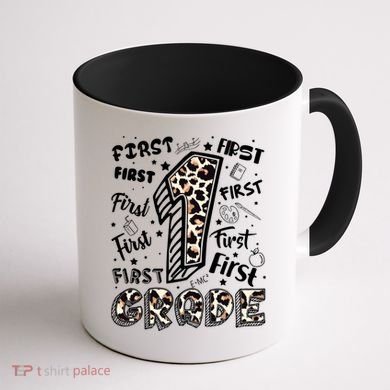 Cute Leopard Print First Grade Typography Word Art Coffee Mug back