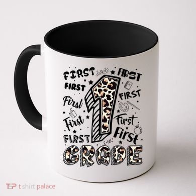 Cute Leopard Print First Grade Typography Word Art Coffee Mug